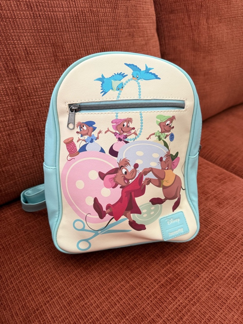 Disney Pastel Sewing Mice Mini Backpack - Light Blue & Cream